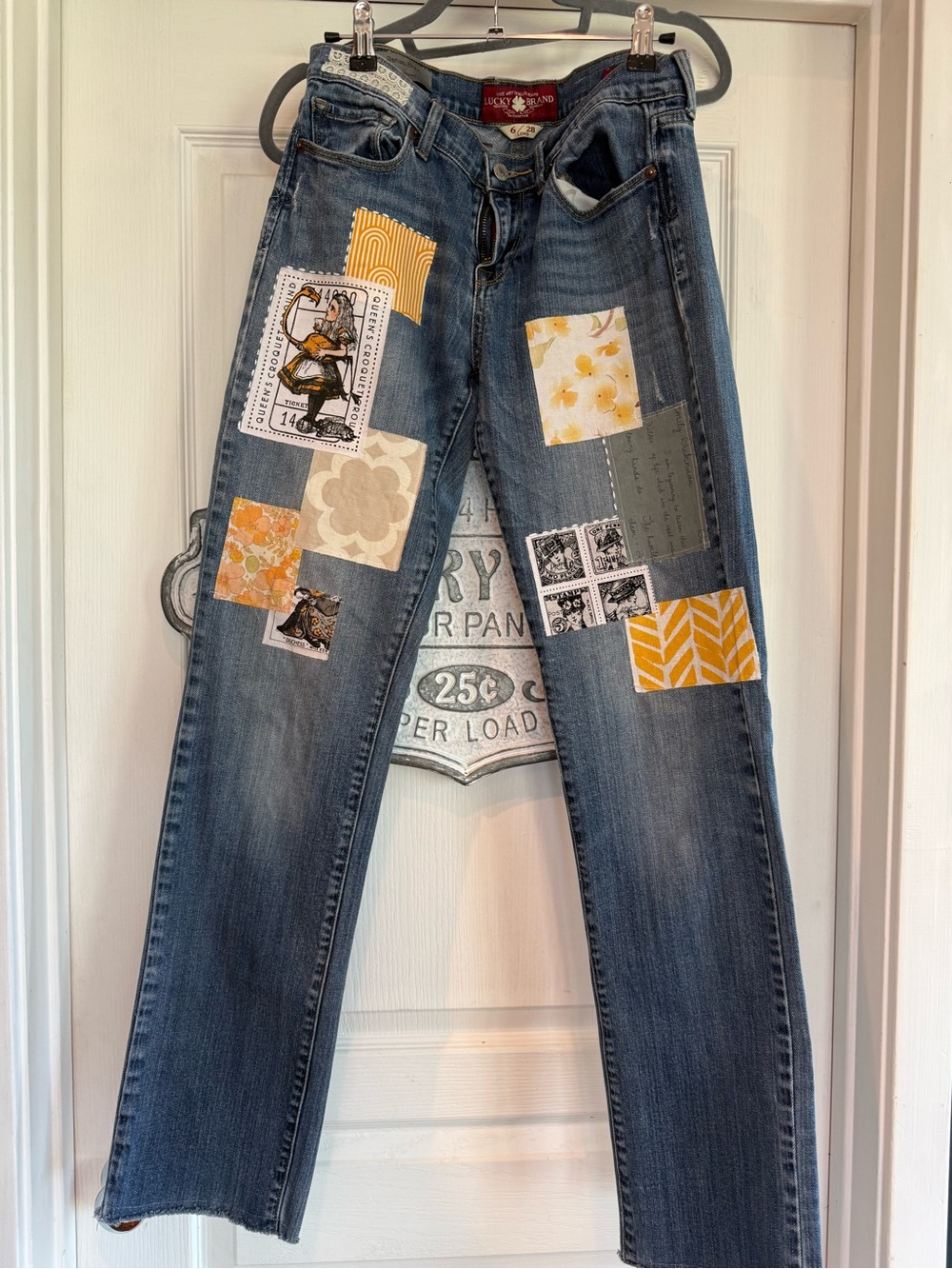 Lucky Brand Blue Straight-Leg Jeans with ALICE IN WONDERLAND Patchwork
